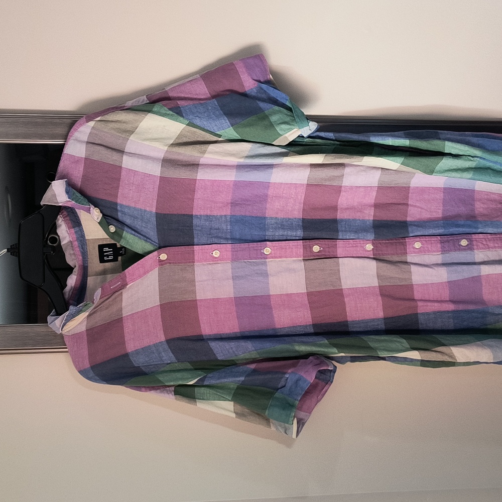 Gap Linen-Cotton Sundress Easter Multi Plaid button up Womens Size Large/12